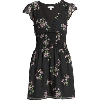 Bp. Smocked Waist Chiffon Minidress, Black