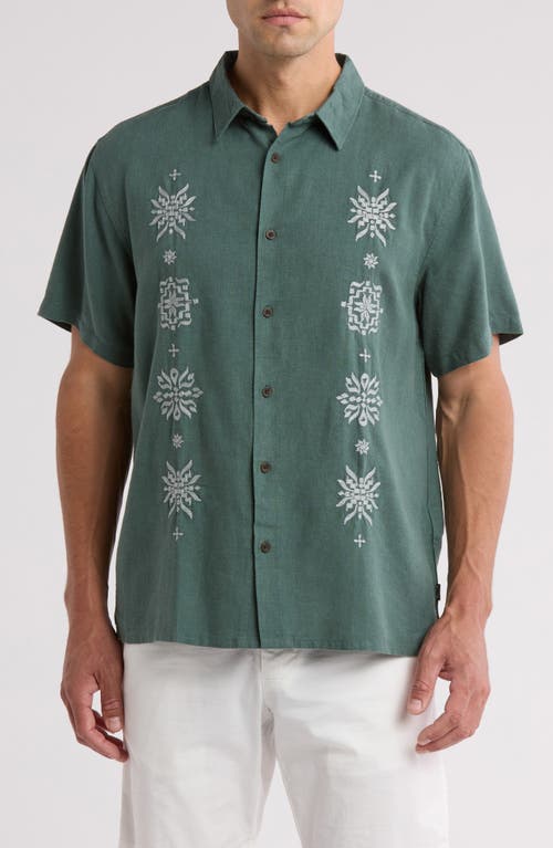 Billabong Frequency Embroidered Short Sleeve Linen Blend Button-Up Shirt Marine Green at Nordstrom,