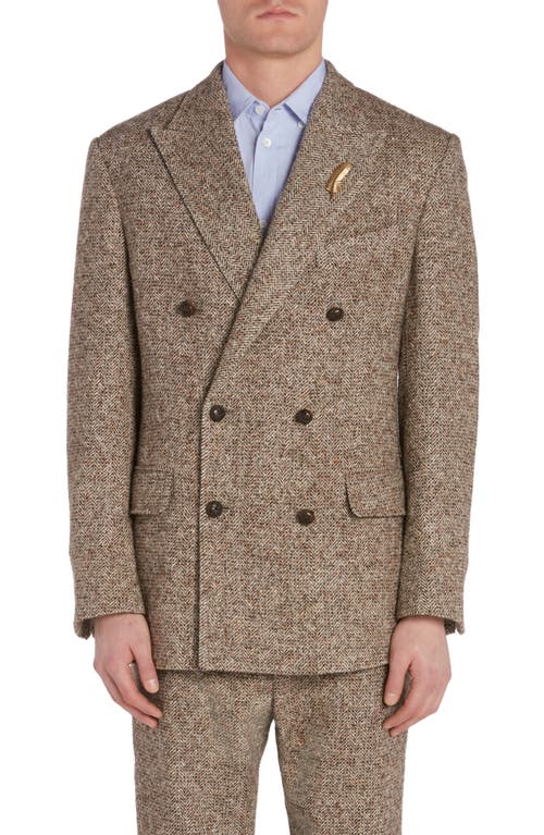 Shop Golden Goose Journey Herringbone Wool Double Breasted Sport Coat In Beige/brown/bluette