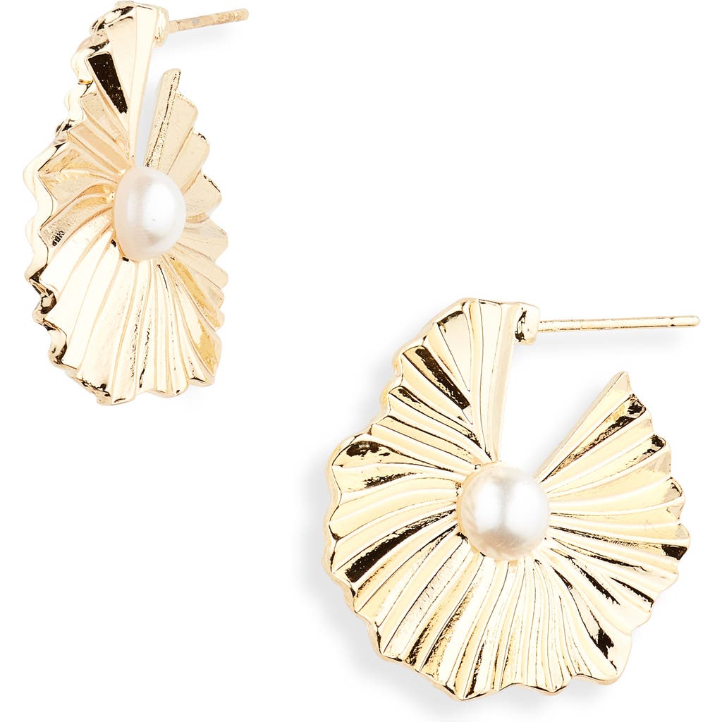 Shop Tasha Flower Imitation Pearl Stud Earrings In Gold/pearl