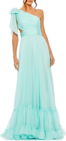 Mac Duggal Ruched Tiered One-Shoulder Gown