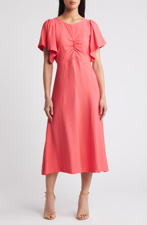 DKNY Flutter Sleeve Crinkle Dress Beach Coral at Nordstrom,