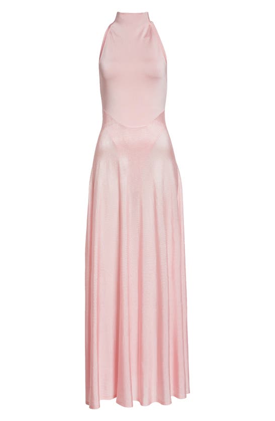 Shop Alaïa Funnel Neck Satin Jersey Midi Dress In Rose Quartz