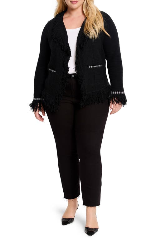 Shop Nic + Zoe Nic+zoe Fringe Mix Statement Knit Jacket In Black Onyx