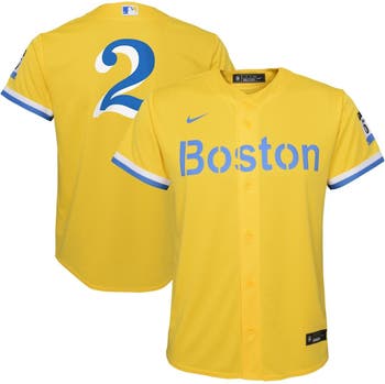Boston Red Sox City Connect Yellow Blue Nike Jersey #2 Men's Size