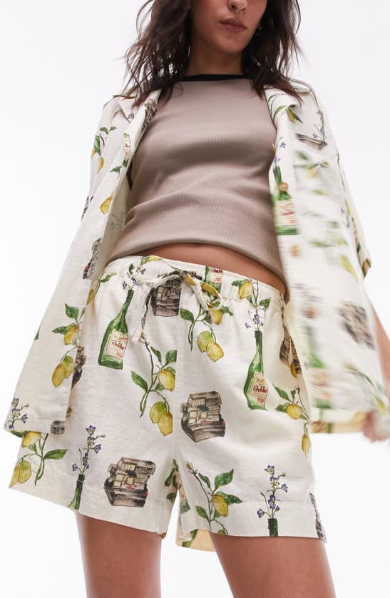 Shop Topshop Still Life Linen Blend Drawstring Shorts In Cream