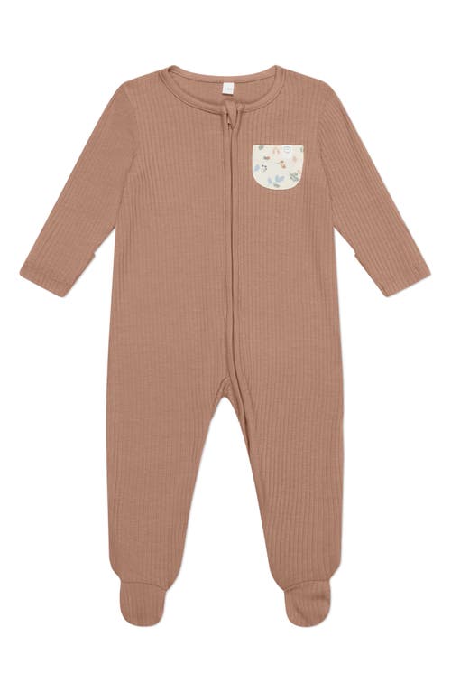 Mori Babies'  Rib Fitted One-piece Footed Pajamas In Bear And Brown