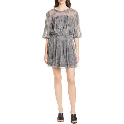 Joie Andora Geo Print Silk Chiffon Dress, Black