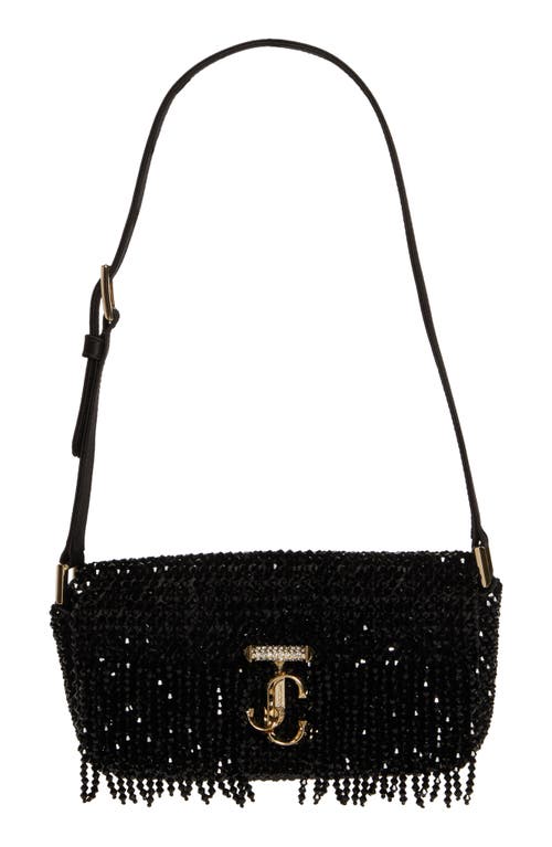 Shop Jimmy Choo Mini Avenue Beaded Shoulder Bag In Black/light Gold