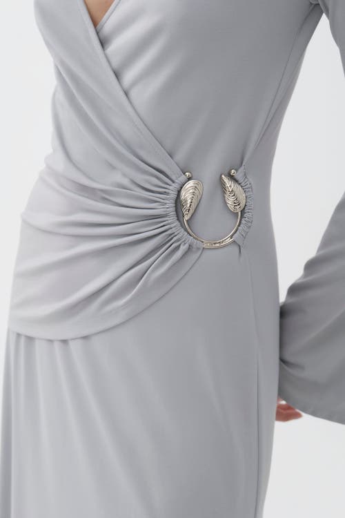 Shop Nocturne Double Breasted Dress With Accessory Detail In Grey