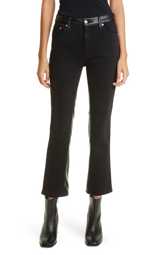 DEREK LAM 10 CROSBY MIXED MEDIA FAUX LEATHER & STRETCH DENIM ANKLE JEANS