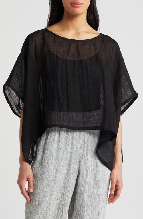 Bateau Neck Organic Linen Crop Poncho in Black