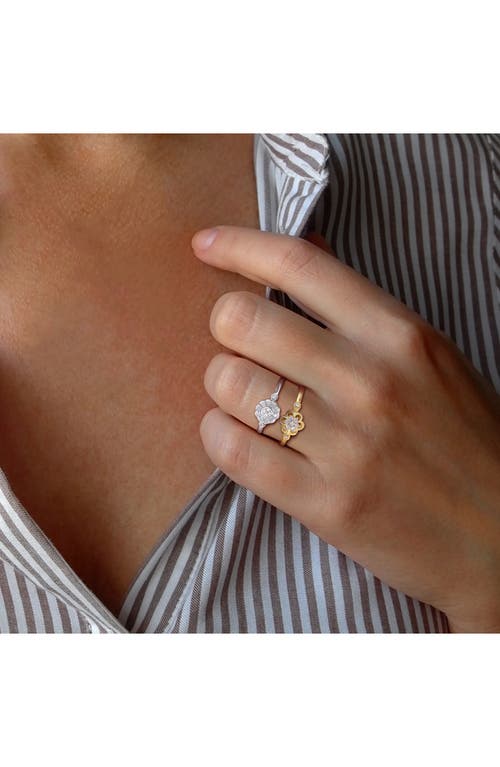 Delmar Set Of 2 Sterling Silver Diamond Flower Rings In Gold/silver
