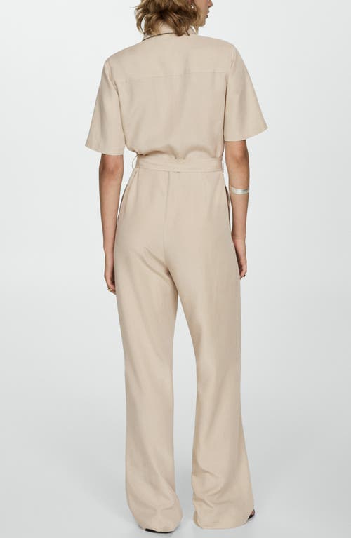 Mango Belted Utility Jumpsuit In Beige