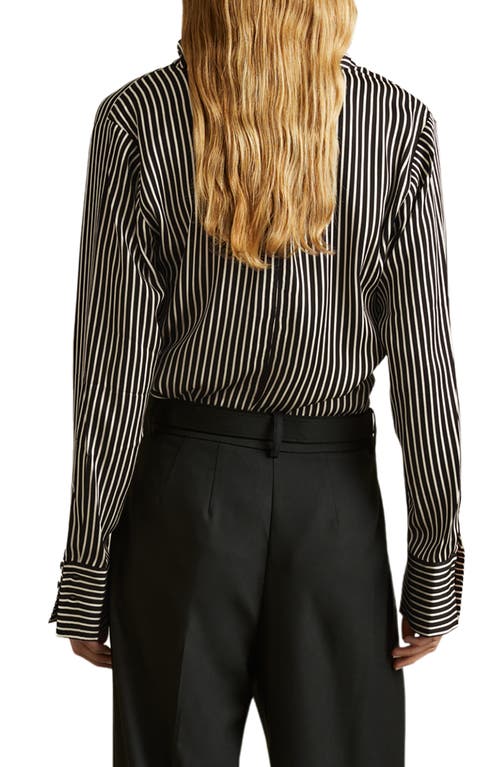 Shop Reiss Addison Stripe Funnel Neck Top In Black