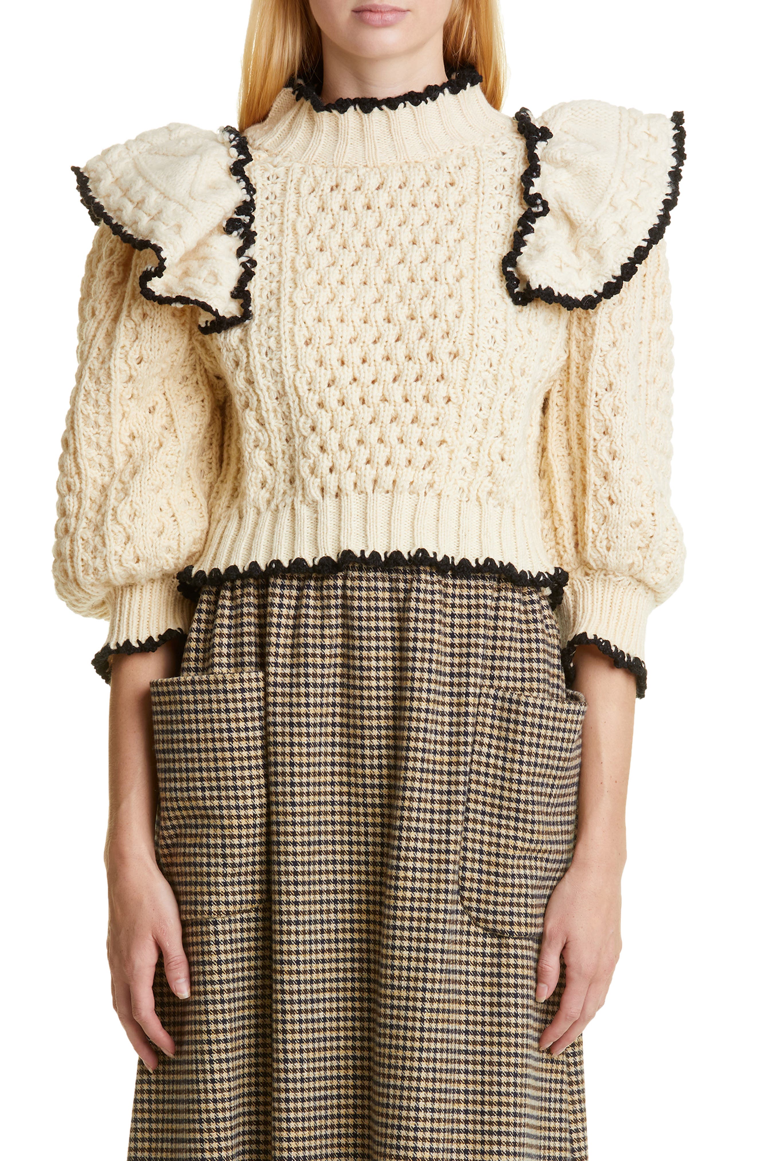 The Drop womens Emma Ruffle Shoulder Sleeve Cardigan Sweater 