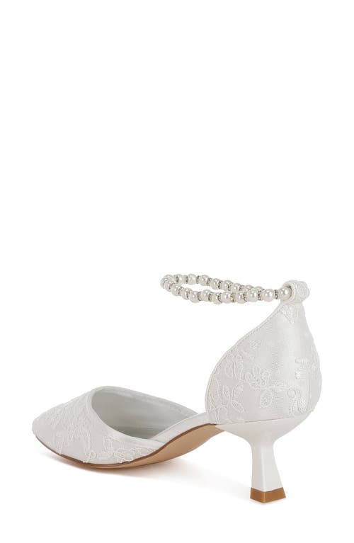 Rag & Co Bruna Faux Pearl Ankle Tie Lace Pump In White/silver