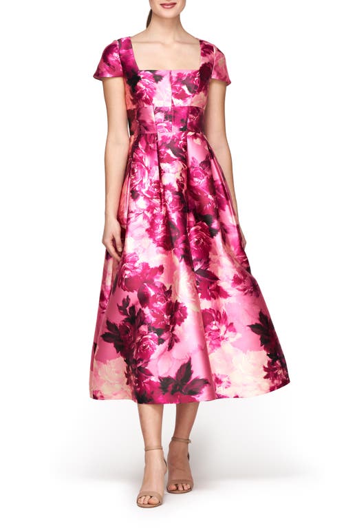 Kay Unger Tierney Floral Midi Dress In Pink