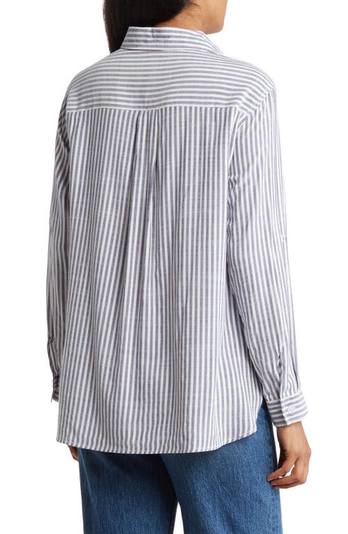 MAX STUDIO MAX STUDIO STRIPE OVERSIZE LONG SLEEVE BUTTON-UP TUNIC 