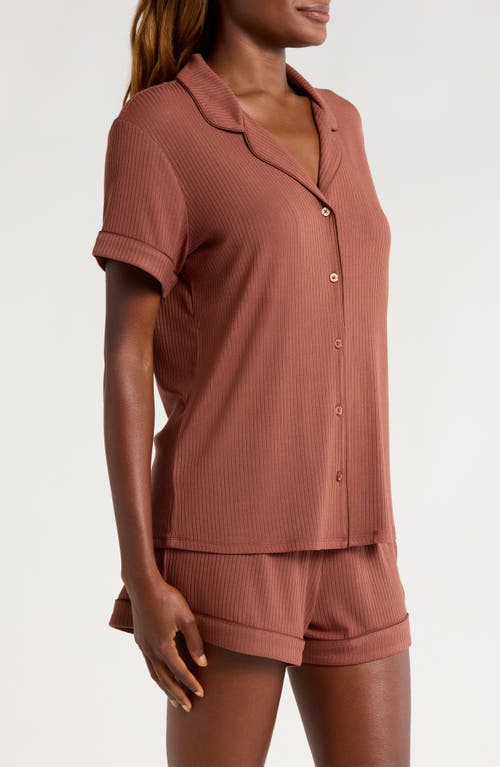 Shop Nordstrom Moonlight Eco Rib Short Pajamas In Brown Brunette