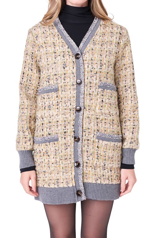 Bouclé Coat in Beige/Dark Grey