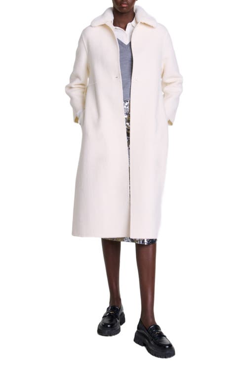 Maje Wool Coat With Removable Collar In Ecru