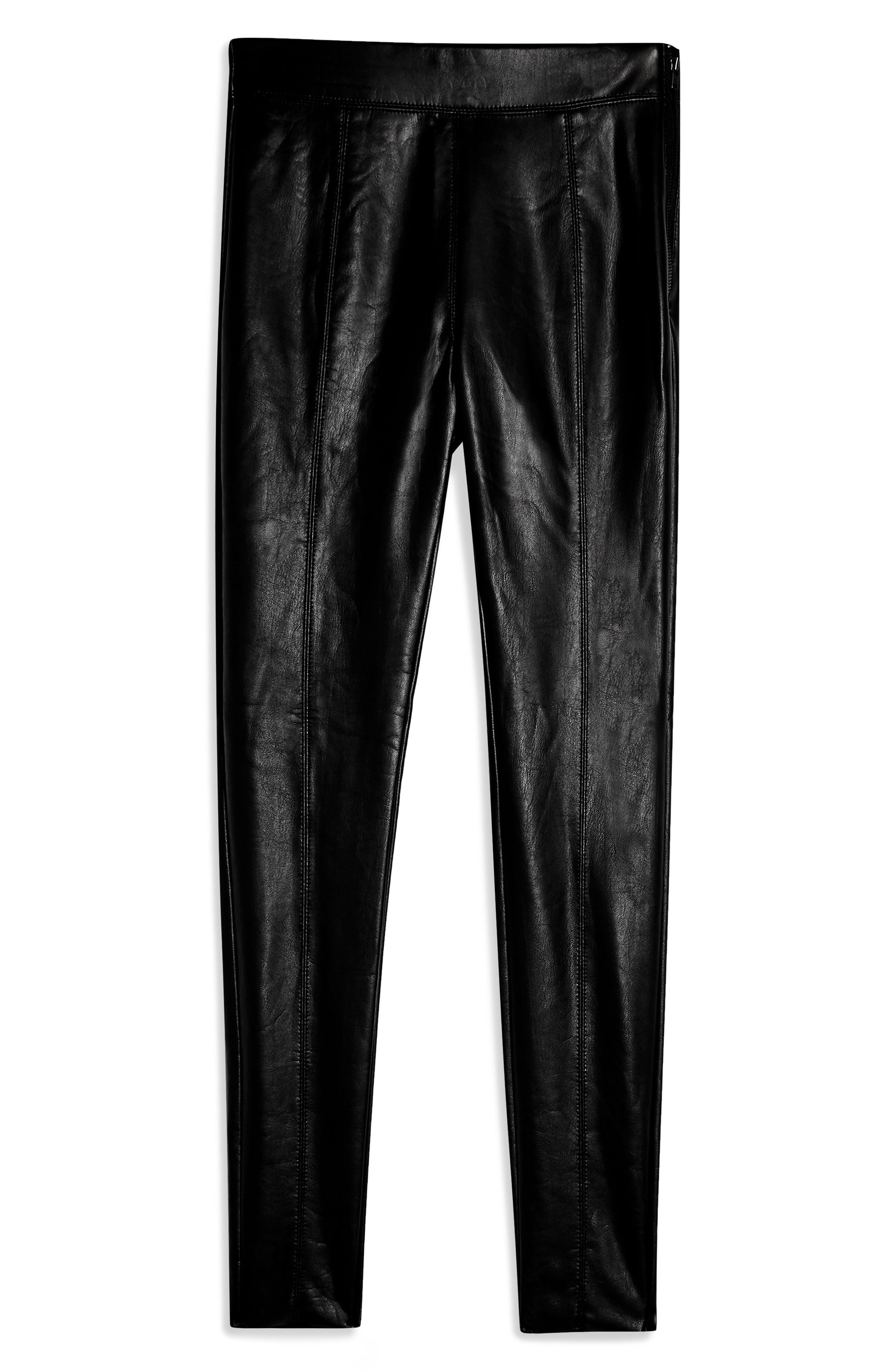 TOPSHOP Piper Faux Leather Skinny Leggings, Alternate, color, BLACK
