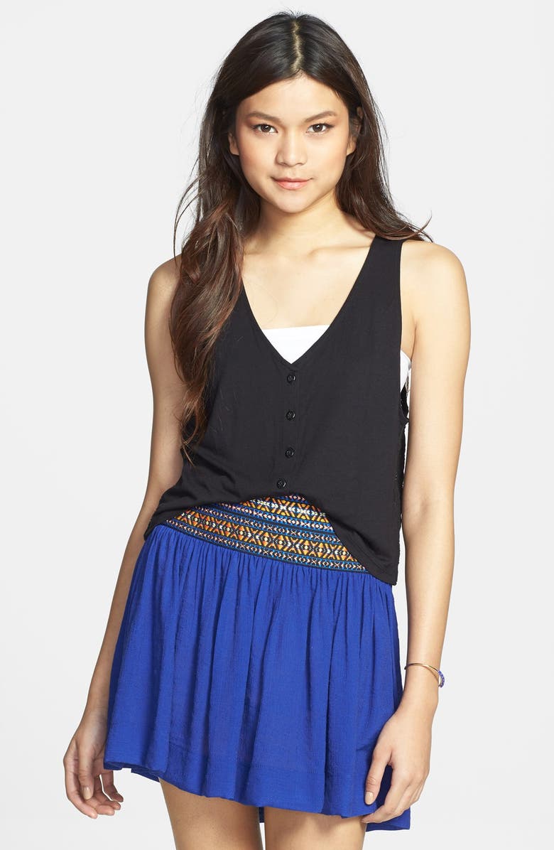 Frenchi® Button Front Lace Back Crop Tank (Juniors) | Nordstrom