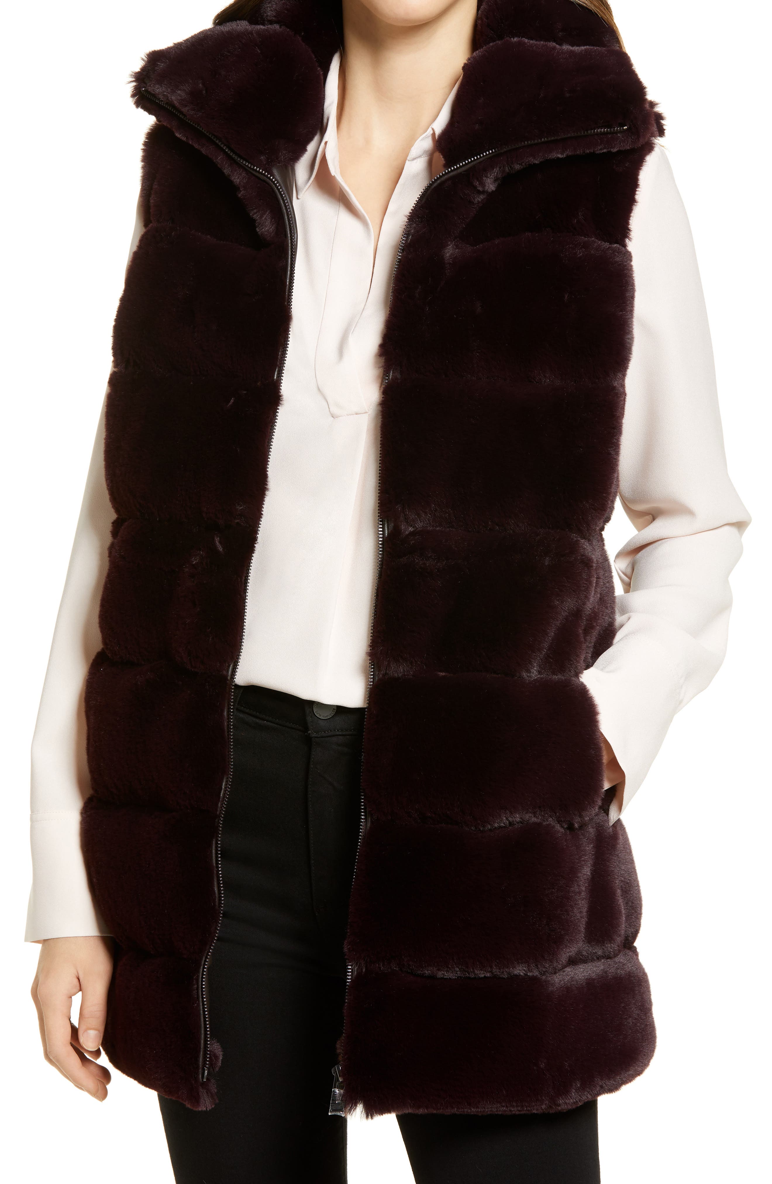 long vest with fur hood