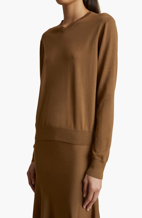 Shop Khaite Senta Wool Blend V-neck Sweater In Cafe