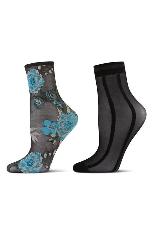 Memoi Assorted 2-pack Ankle Socks In Black