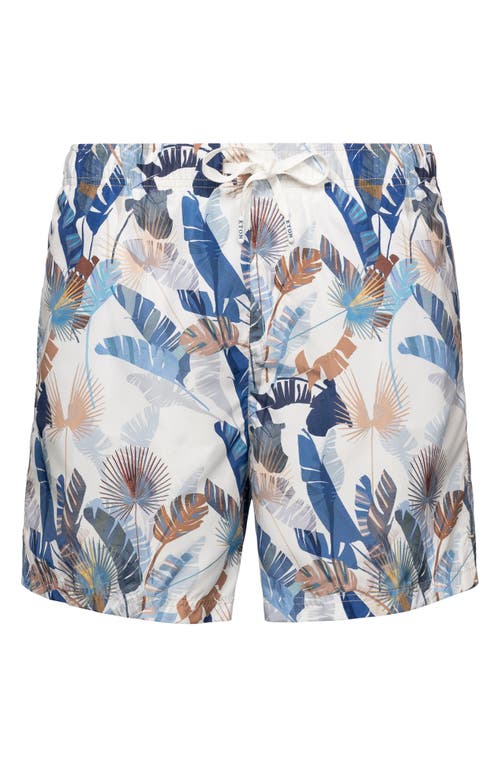 Eton Leaf Print Swim Trunks Blue at Nordstrom,