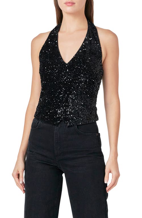 Endless Rose Sequin Velvet Halter Top In Black