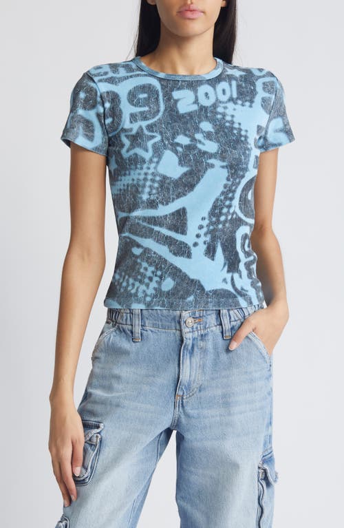 BDG Urban Outfitters Aughts Allover Print Baby Tee in Bright Blue 