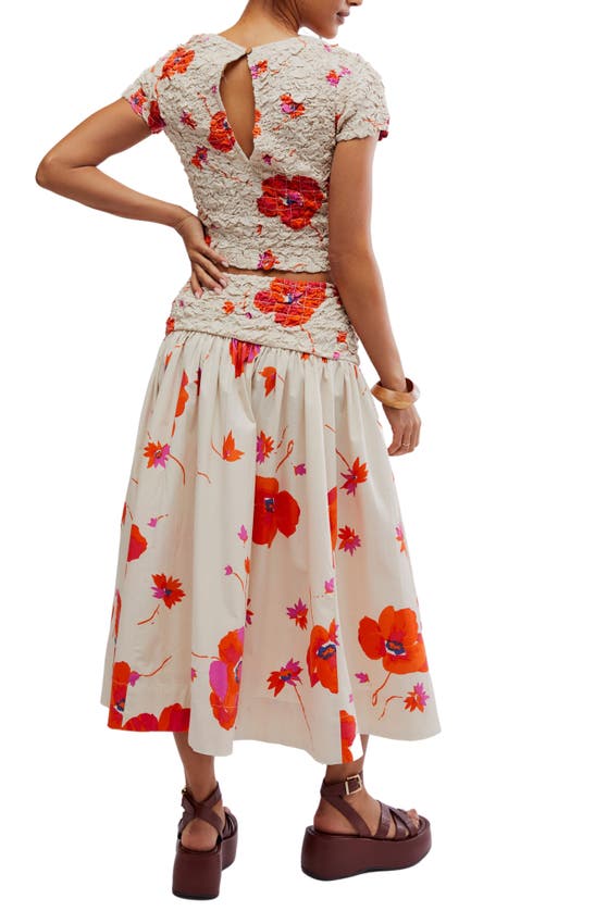 Shop Free People Carino Floral Two-piece Stretch Cotton Crop Top & Midi Skirt In Tea Combo