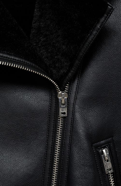 Mango Faux Shearling Moto Jacket In Black
