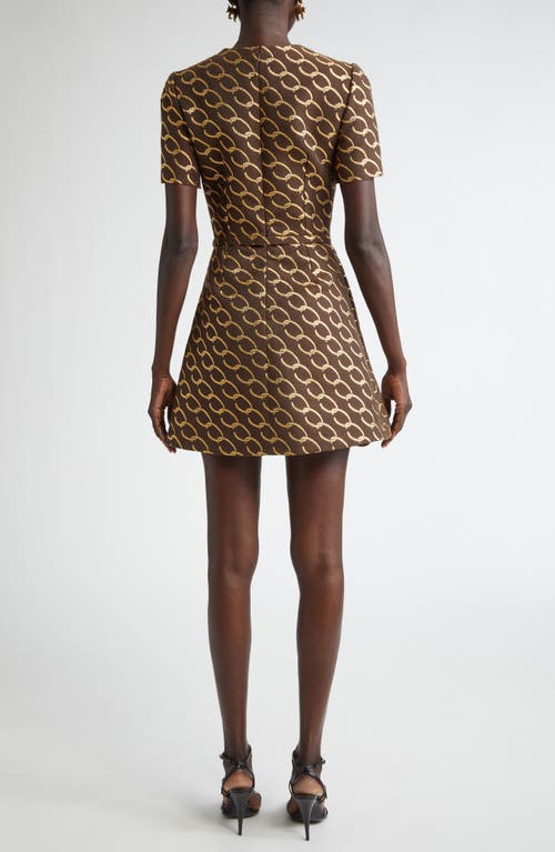 Shop Oscar De La Renta Chain Sparkle Belted Jacquard Fit & Flare Dress In Cafe/gold