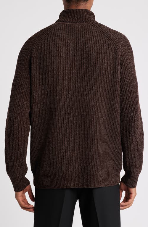 Shop Open Edit Chenille Turtleneck Sweater In Brown Bean