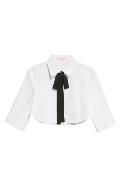 Valentino Tie Detail Crop Poplin Button-Up Shirt in 001-Bianco Ottico