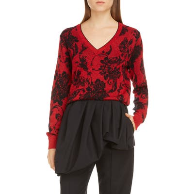 Dries Van Noten Jelina Floral Metallic Merino Wool Blend Sweater, Red