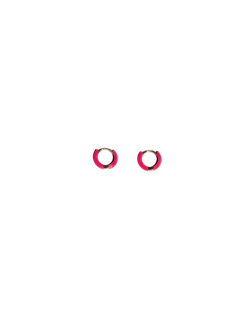 Fry Powers Neon Enamel Huggie Earrings In Neon Pink