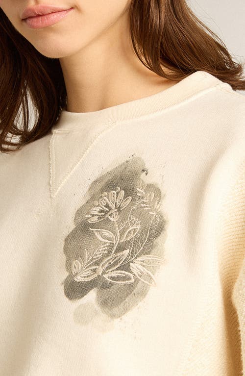 Shop Golden Goose Oversize Floral Embroidered Crop Sweatshirt In Heritage White/blue