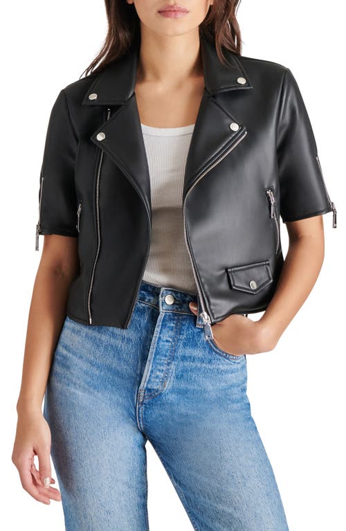 Shop Steve Madden Ailee Short Sleeve Faux Leather Moto Jacket In Black