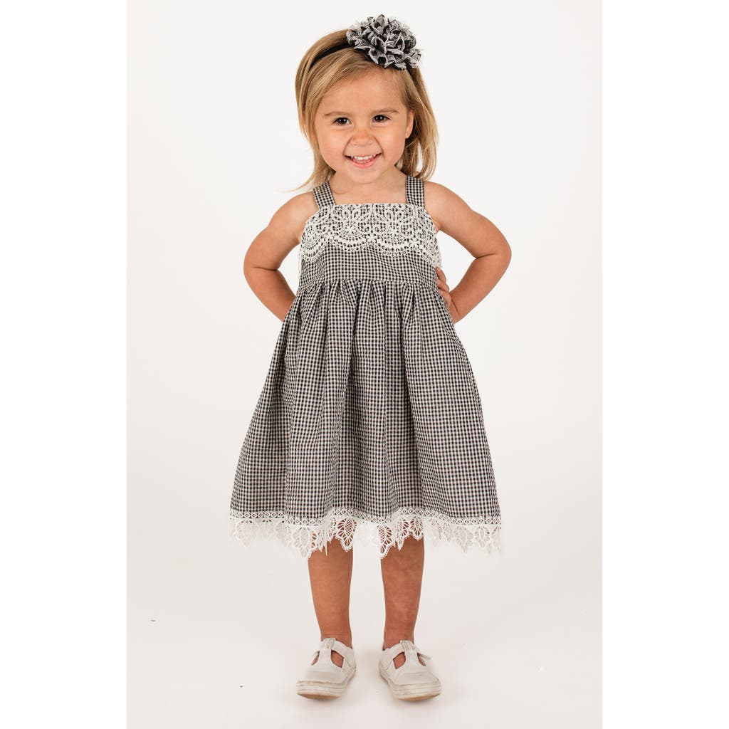 Popatu Kids' Minicheck Lace Dress In Black/white