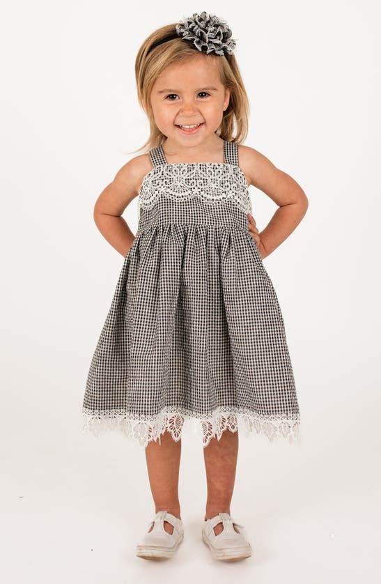 Shop Popatu Kids' Minicheck Lace Dress In Black/ White