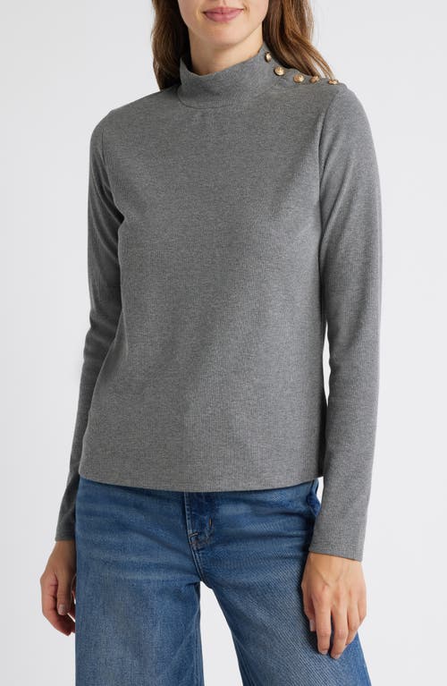 Caslonr Caslon(r) Button Detail Mock Neck Rib Sweater In Grey Dark Heather