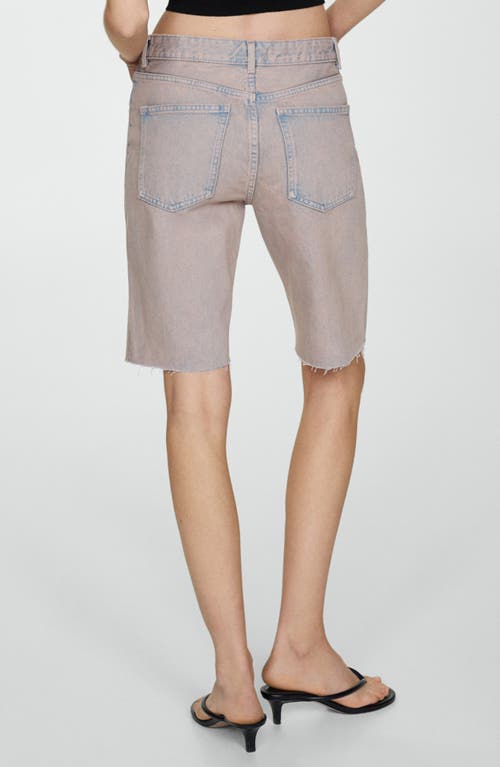 Shop Mango Raw Hem Denim Bermuda Shorts In Light Pink