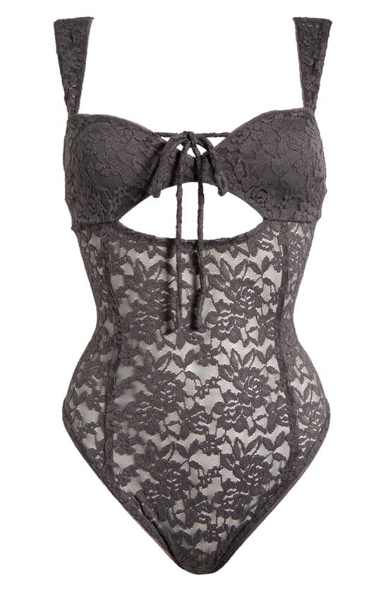 Shop Free People Intimately Fp Strike A Pose Lace Bodysuit In Volcanic Glass