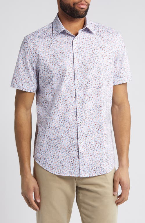 Bugatchi Miles OoohCotton Short Sleeve Button-Up Shirt Pimento at Nordstrom,