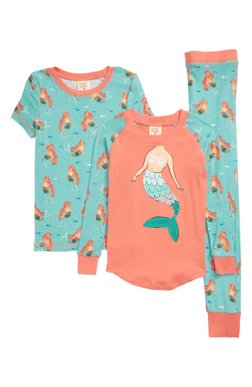 Munki Kids' Mermaids Fitted Three-Piece Pajamas Mint at Nordstrom,